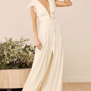 Lulu’s I’m All Yours Cream Ruffled Maxi Dress